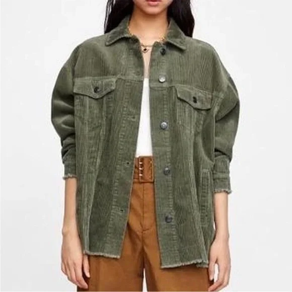 Zara Oversized Cream Corduroy Jacket - Picture 2 of 4